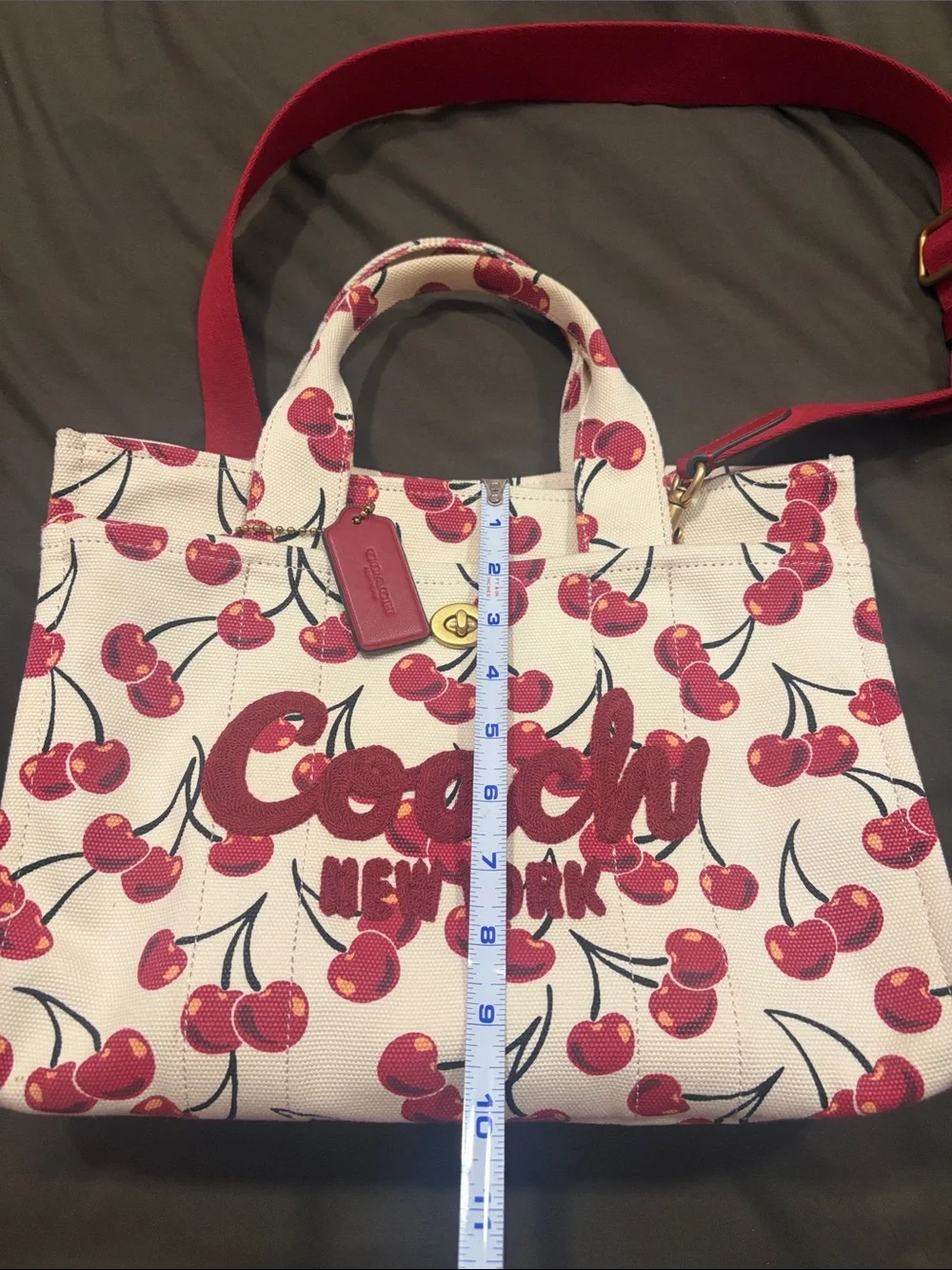 Coach Cherry-Print Canvas Tote in White and Red